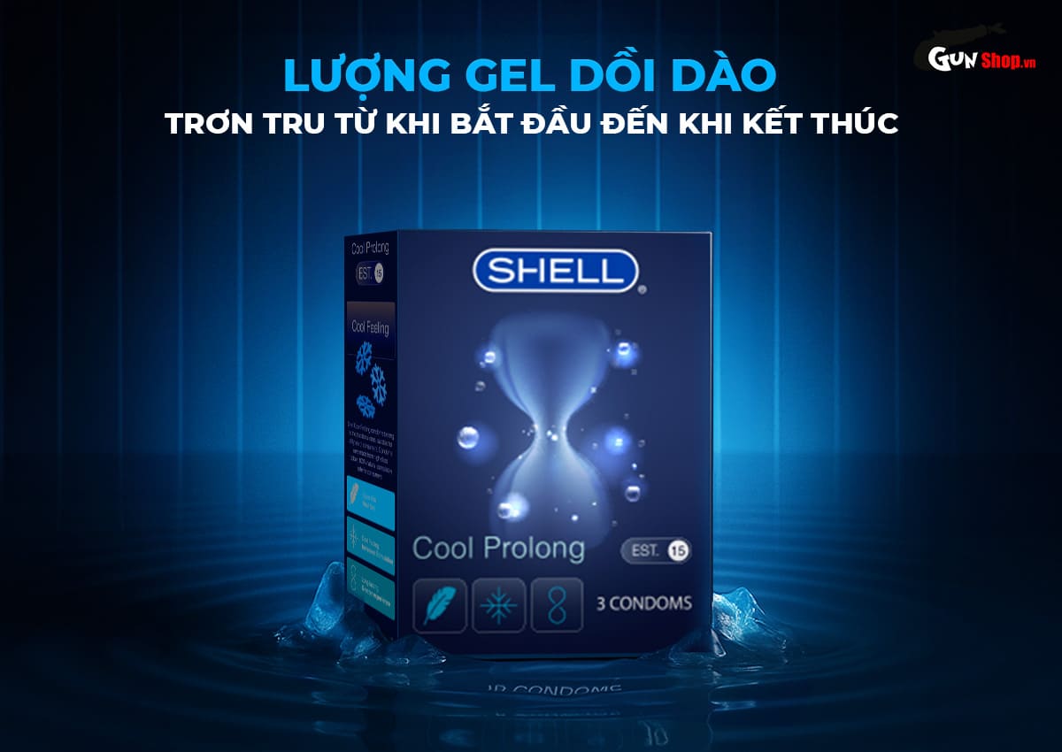  Bán Bao cao su Shell Cool Prolong - Siêu mỏng kéo dài thời gian bạc hà mát lạnh - Hộp 3 giá rẻ