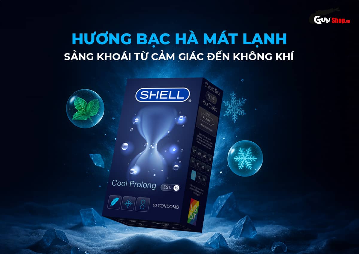  Nơi bán Bao cao su Shell Cool Prolong - Siêu mỏng kéo dài thời gian bạc hà mát lạnh - Hộp 10 giá sỉ