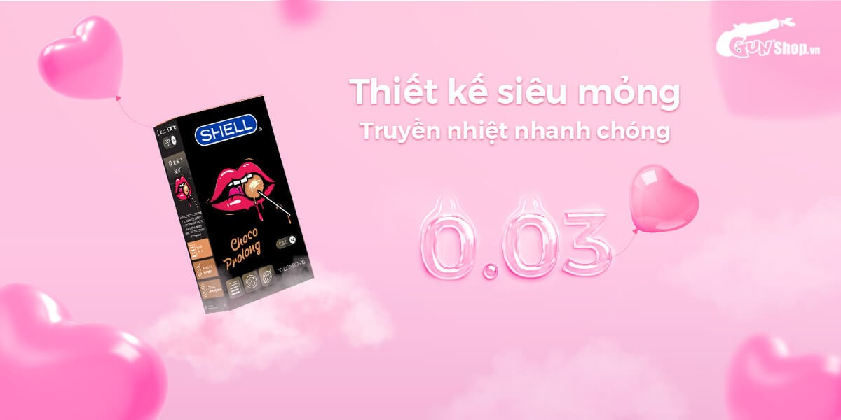  Đại lý Bao cao su Shell Choco Prolong - Siêu mỏng kéo dài thời gian hương chocolate - Hộp 10 cái nhập khẩu