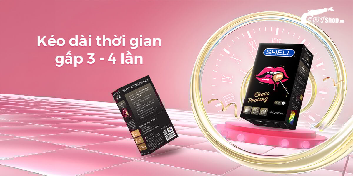  Đại lý Bao cao su Shell Choco Prolong - Siêu mỏng kéo dài thời gian hương chocolate - Hộp 10 cái nhập khẩu