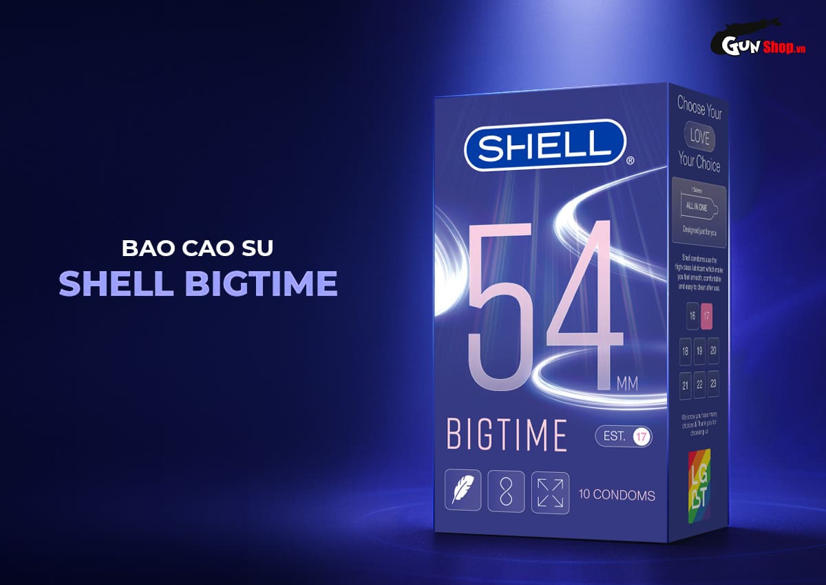  Bán Bao cao su Shell Bigtime - Size 54mm siêu mỏng chống tuột kéo dài thời gian - Hộp 10 cái nhập khẩu