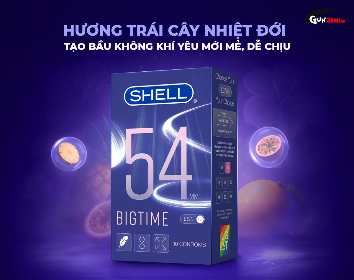  Bán Bao cao su Shell Bigtime - Size 54mm siêu mỏng chống tuột kéo dài thời gian - Hộp 10 cái nhập khẩu