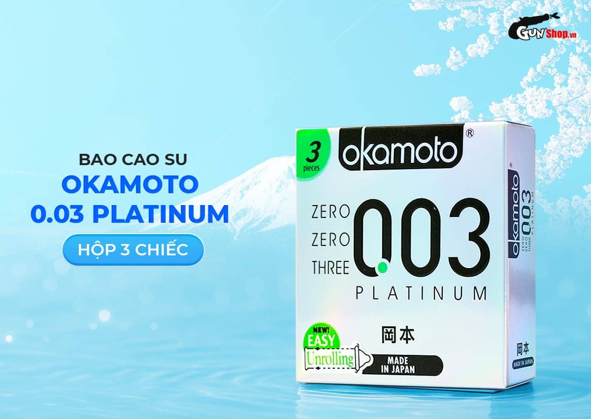  Sỉ Bao cao su Okamoto 0.03 Platinum - Siêu mỏng không mùi - Hộp 3 cái cao cấp