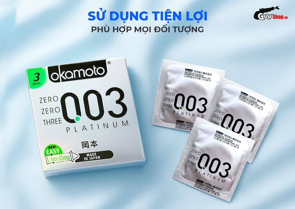 Sỉ Bao cao su Okamoto 0.03 Platinum - Siêu mỏng không mùi - Hộp 3 cái cao cấp