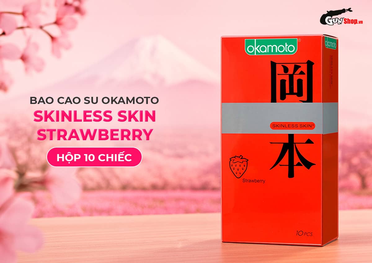  Shop bán Bao cao su Okamoto Skinless Skin Strawberry - Hương dâu mềm mại - Hộp 10 cái giá rẻ
