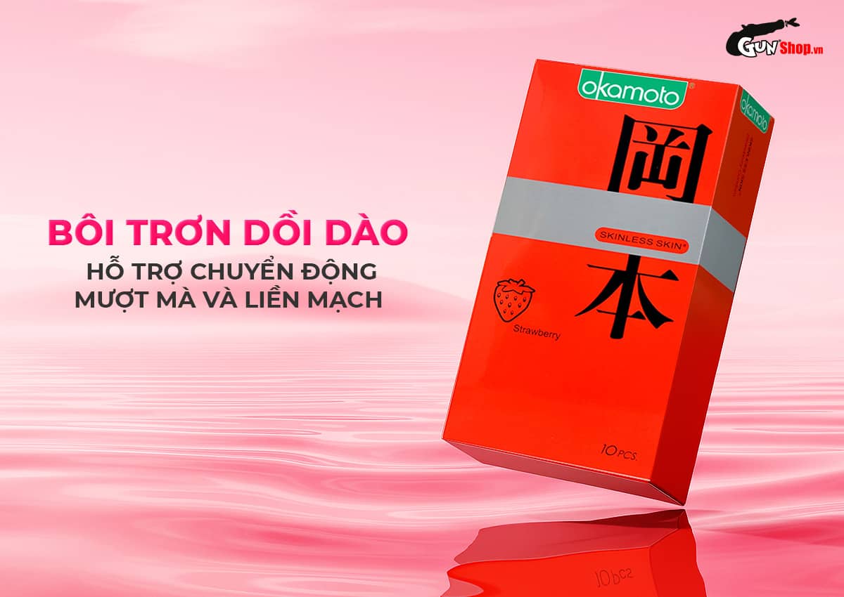  Shop bán Bao cao su Okamoto Skinless Skin Strawberry - Hương dâu mềm mại - Hộp 10 cái giá rẻ