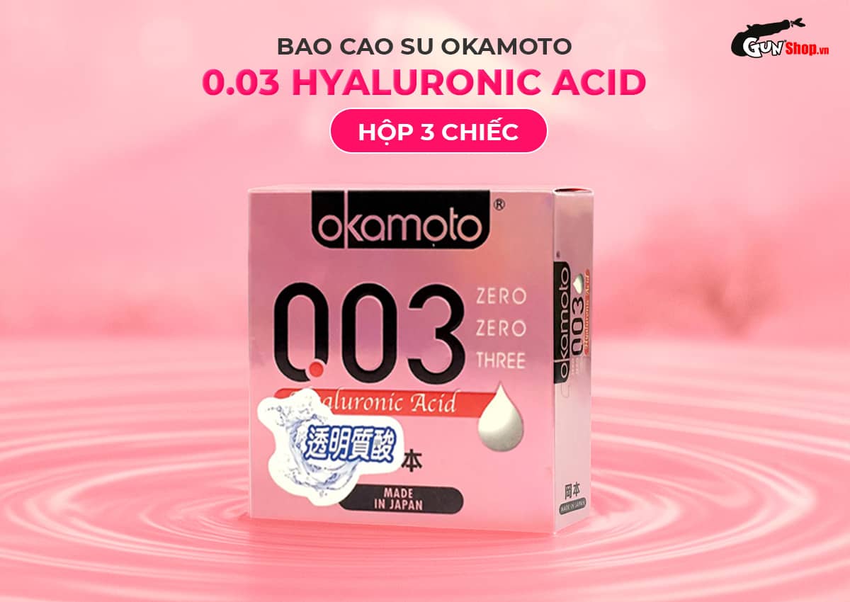  Cửa hàng bán Bao cao su Okamoto 0.03 Hyaluronic Acid - Siêu mỏng bôi trơn dưỡng ẩm - Hộp 3 cái mới nhất