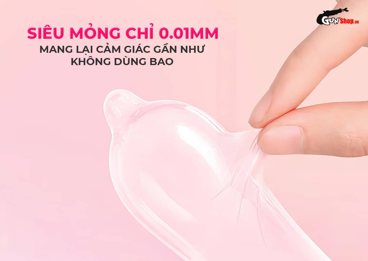  Bán Bao cao su Okamoto 0.01 PU - Siêu mỏng tàng hình truyền nhiệt chân thật - Hộp 4 cái giá sỉ