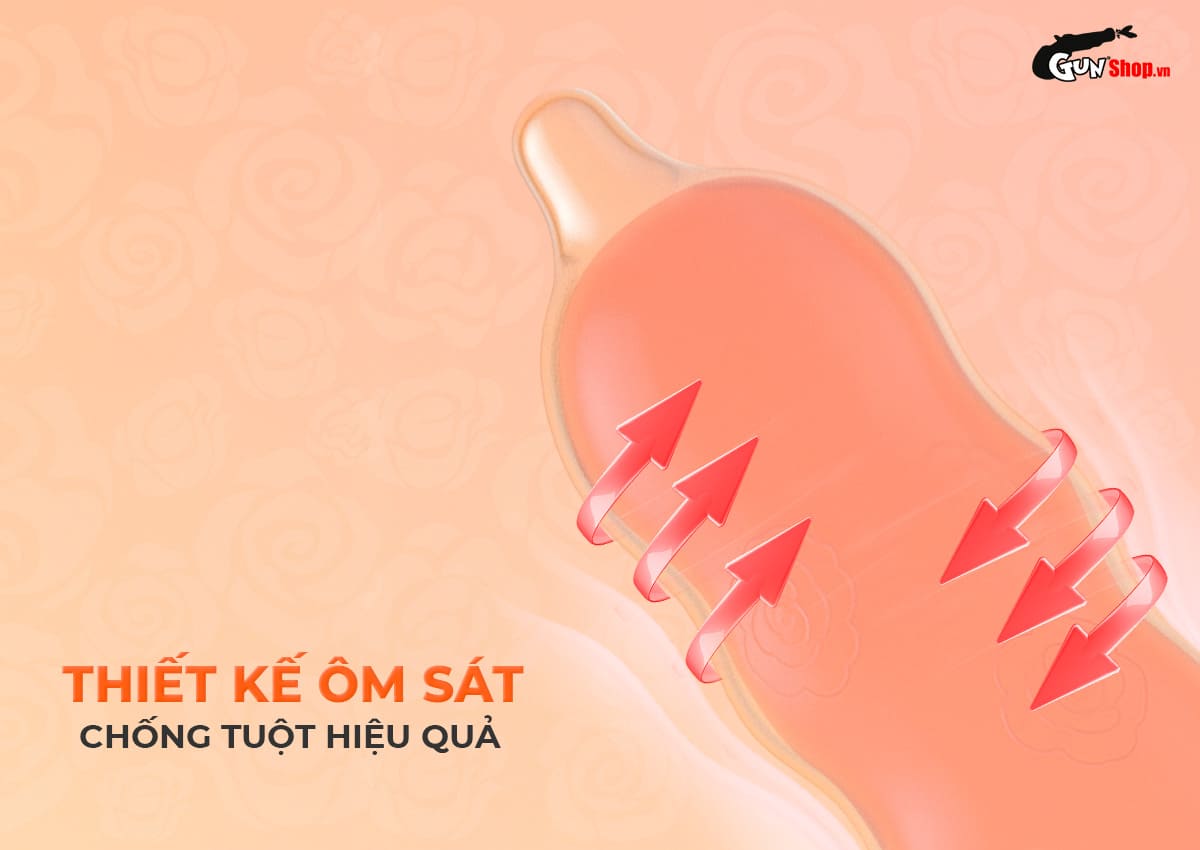 Okamoto Roman Vân Hoa Hồng Ôm Khít Hộp 10 Cái Bền An Toàn