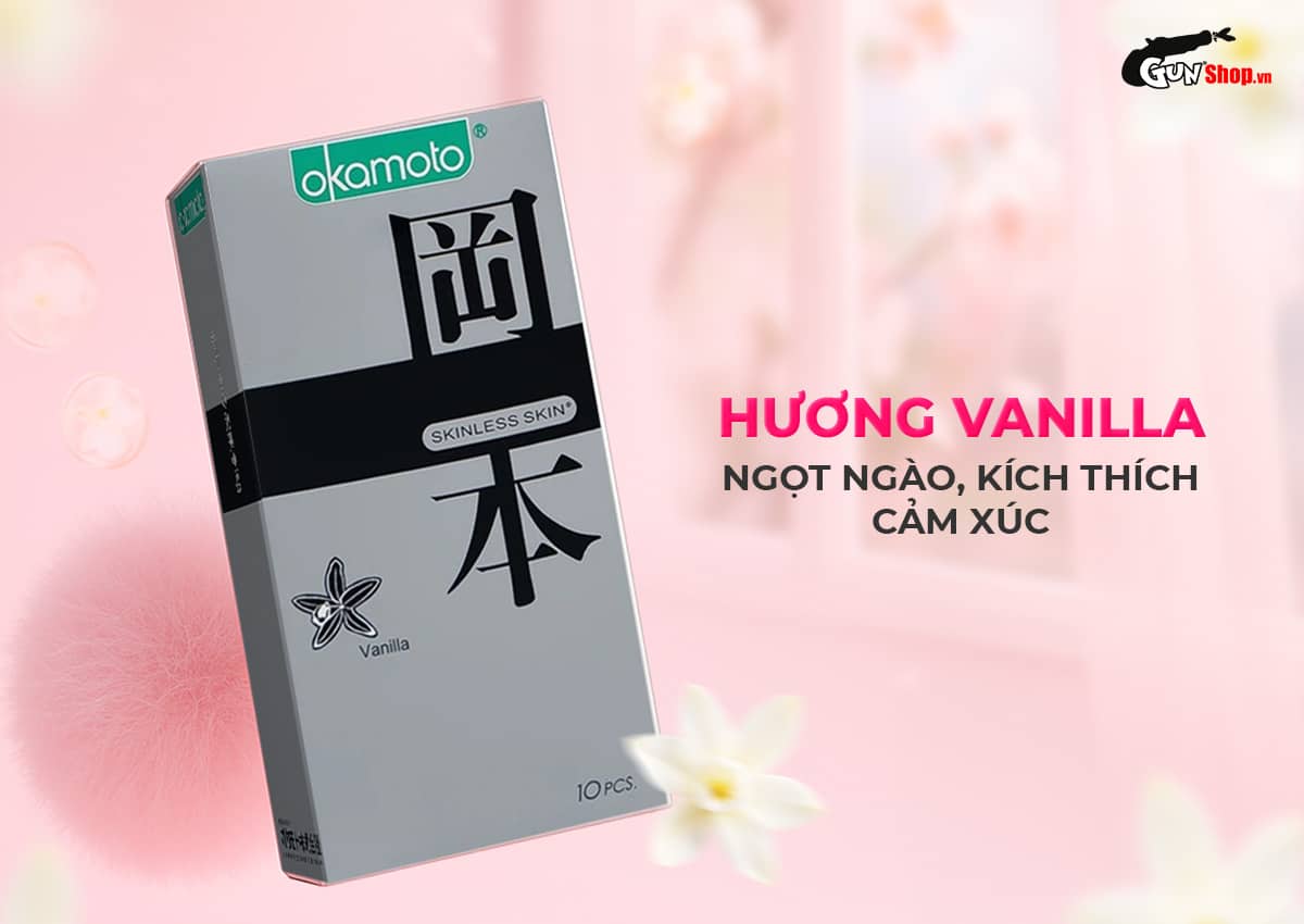  Phân phối Bao cao su Okamoto Skinless Skin Vanilla - Hương vani mềm mại - Hộp 10 cái nhập khẩu
