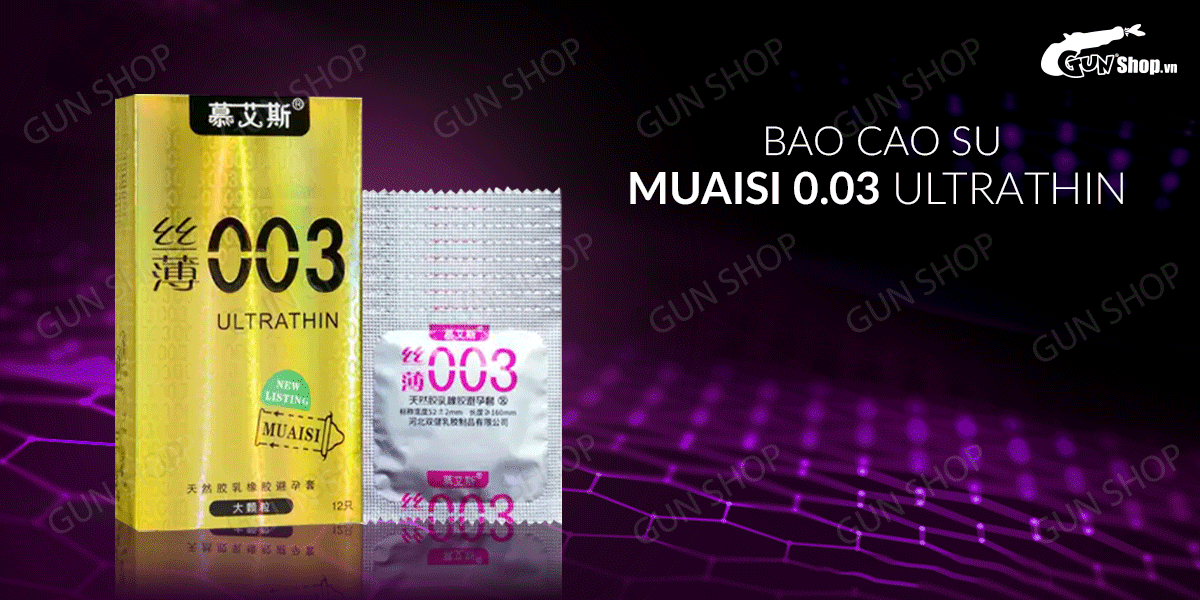 Bao cao su Muaisi Ultrathin 0.03 siêu mỏng hạt kích thích 12 cái