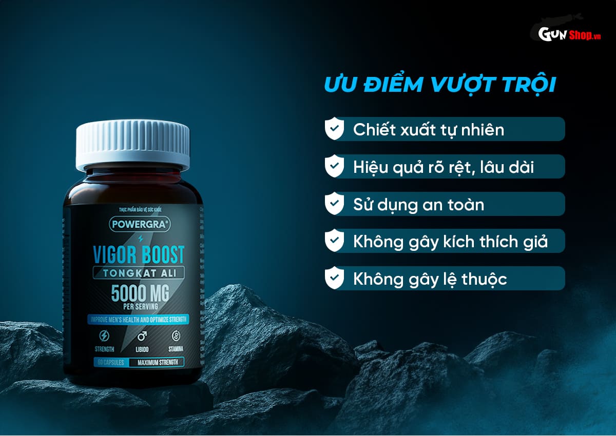 Powergra Vigor Boost TongKat Ali tăng cường sinh lý nam hộp 60 viên