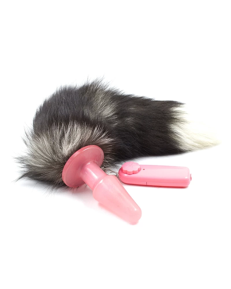 Sextoy đuôi cáo silicone rung mạnh 2 màu trắng đen kích thích