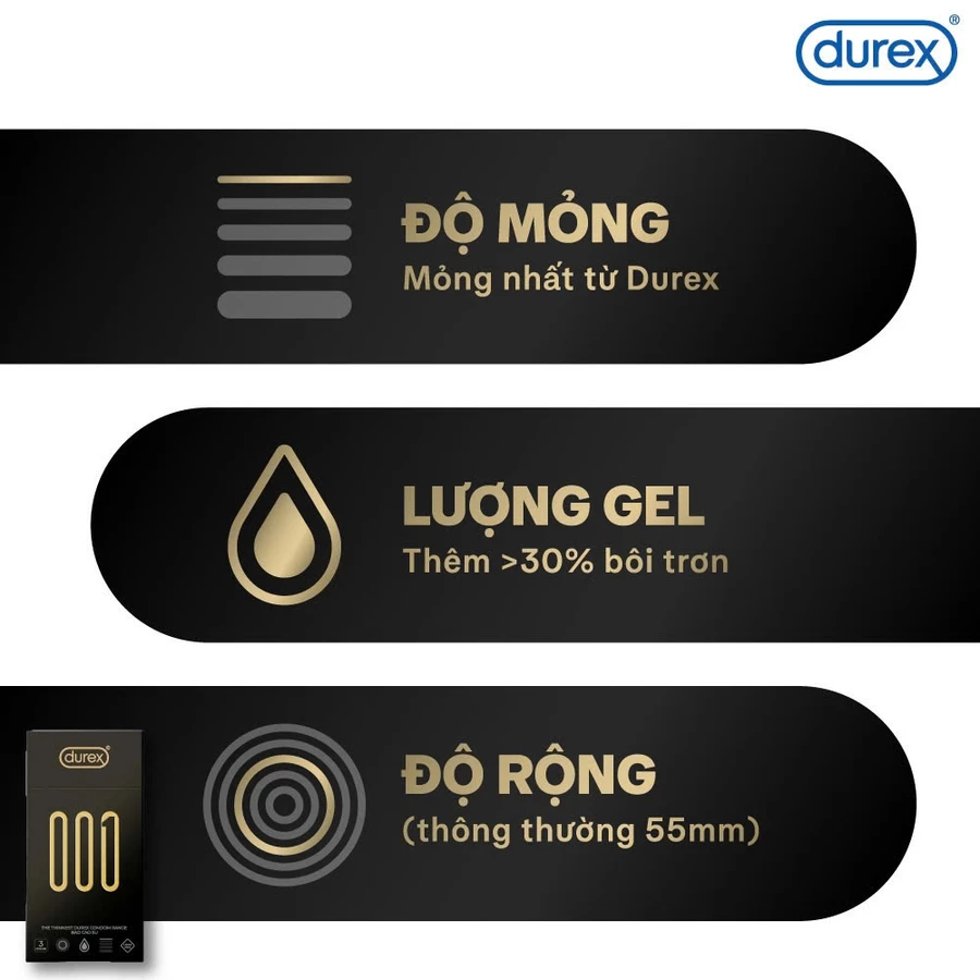  Bảng giá Bao cao su siêu mỏng cao cấp Durex 001 hộp 3 cái tốt nhất