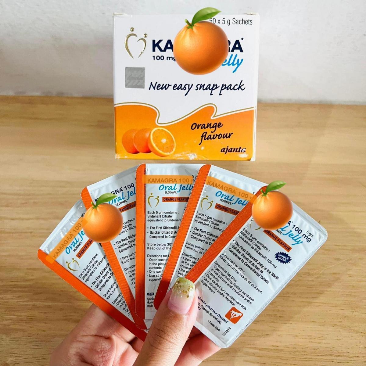 Đại lý Thuốc cường dương Kamagra Oral Jelly 100mg hộp 50 gói dạng thạch trái cây hàng xách tay