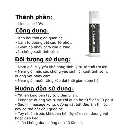 Promescent chai xịt giúp kéo dài thời gian quan hệ tăng khoái cảm