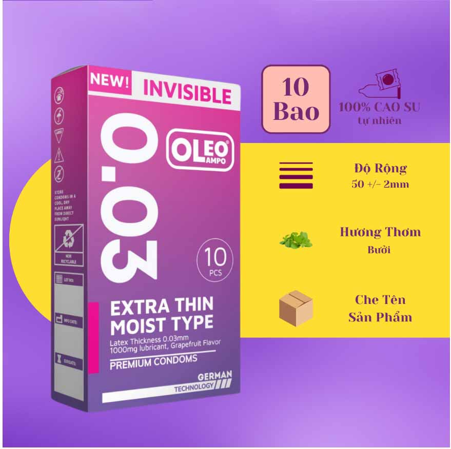 Bao cao su Oleo Lampo Invisible Extra Thin Siêu Mỏng Cao Cấp