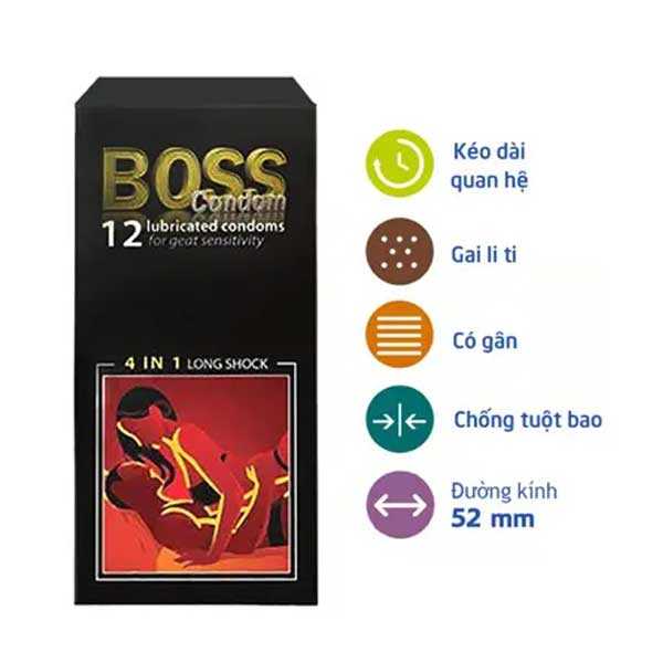  Thông tin Bao cao su Boss 4in1 – Gai gân kéo dài vừa vặn 52mm nhập khẩu