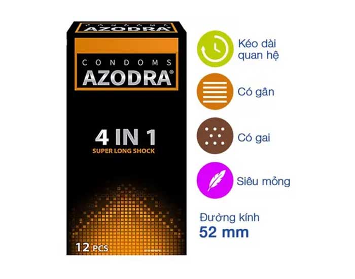 Bao cao su Azodra 4in1 gai gân kéo dài thời gian tăng khoái cảm