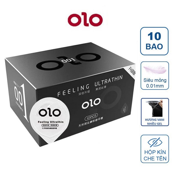 Bán Bao cao su OLO 0.01 Feeling Ultrathin đen – hương Vani siêu mỏng hộp 10 cái giá sỉ
