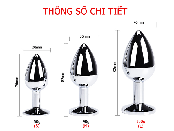 Phích cắm hậu môn Inox cao cấp đế pha lê chất lượng